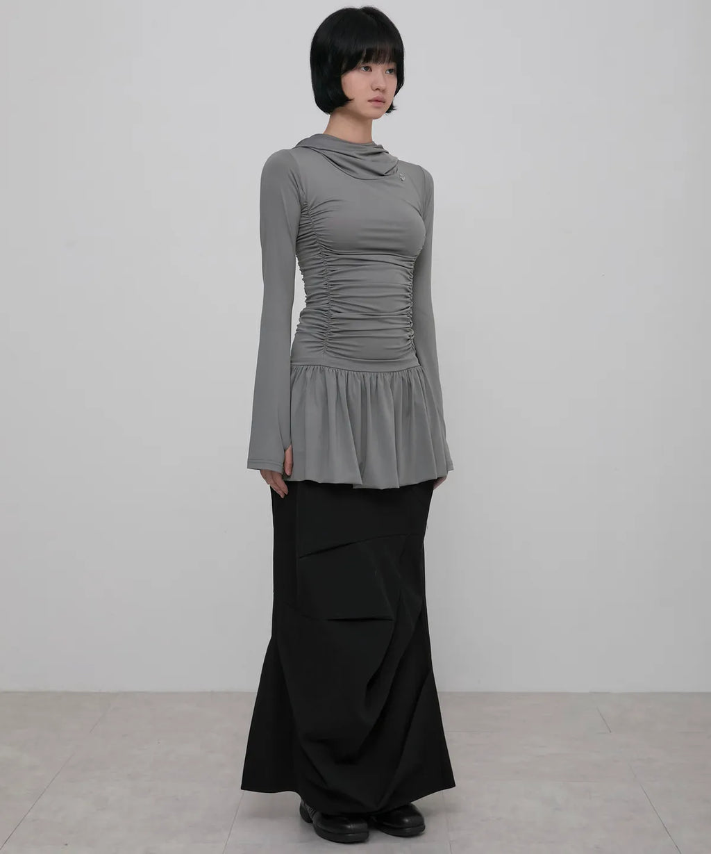 【Flare up】Hooded High Neck Long Dress - 3 colors