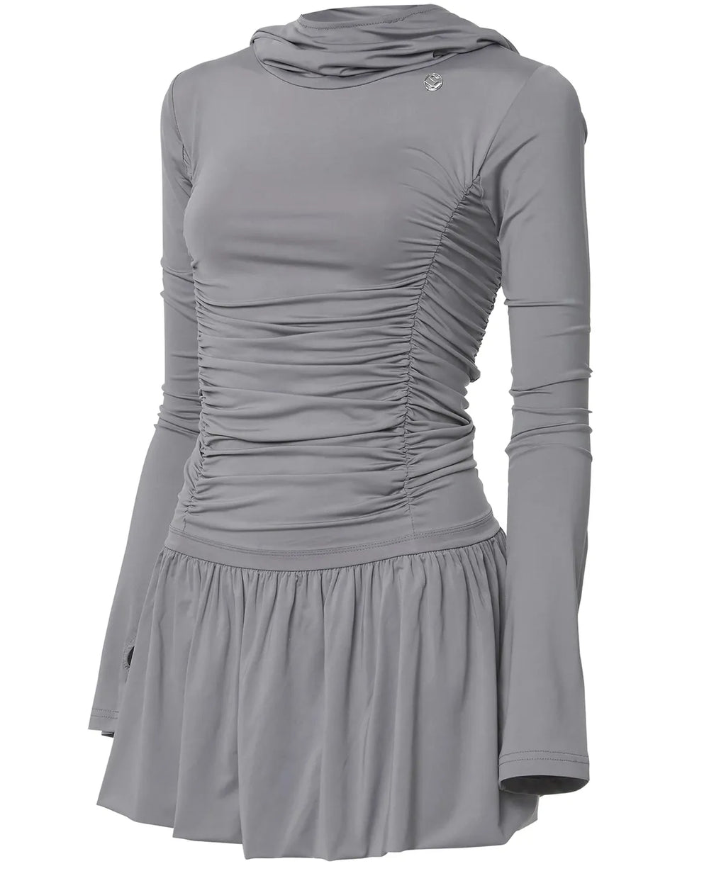 【Flare up】Hooded High Neck Long Dress - 3 colors