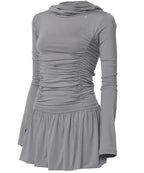 【Flare up】Hooded High Neck Long Dress - 3 colors