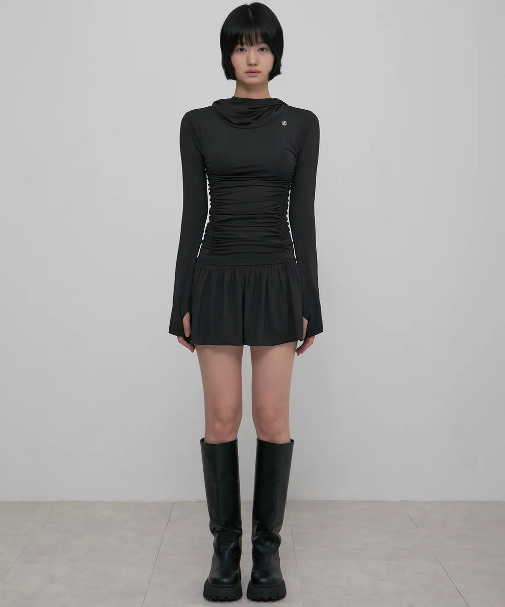 【Flare up】Hooded High Neck Long Dress - 3 colors