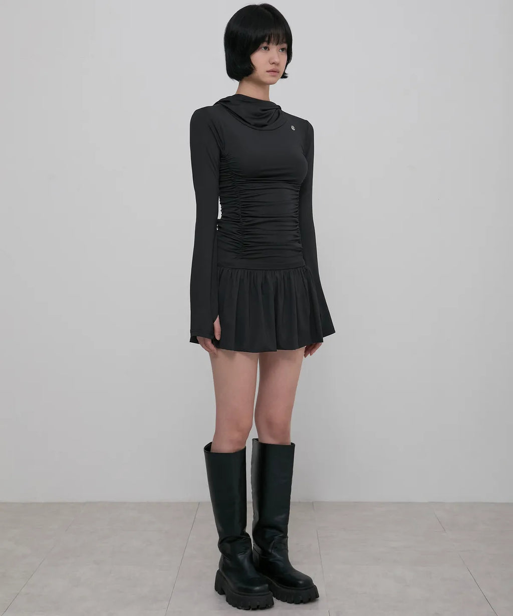 【Flare up】Hooded High Neck Long Dress - 3 colors