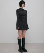 【Flare up】Hooded High Neck Long Dress - 3 colors