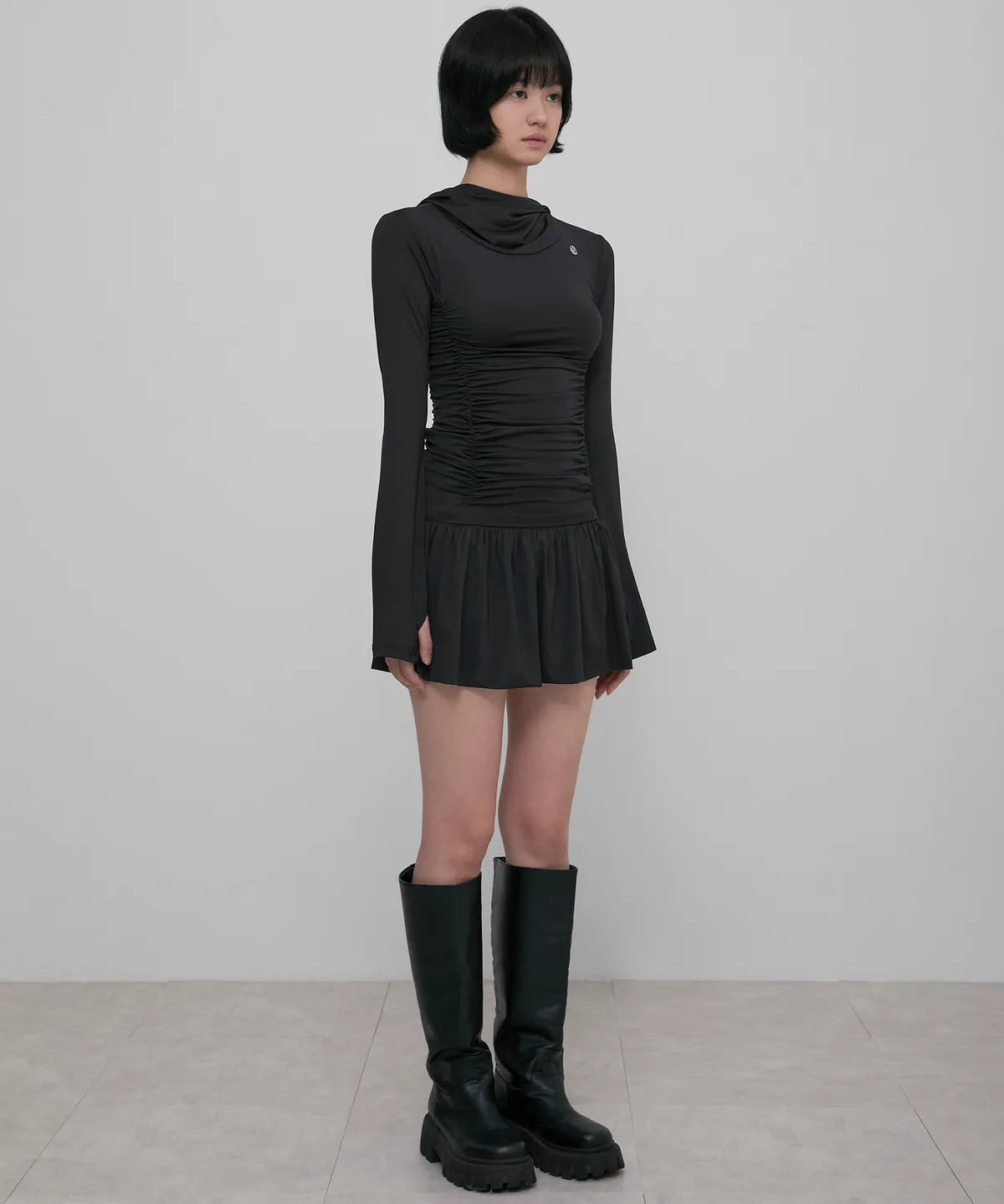 【Flare up】Hooded High Neck Long Dress - 3 colors