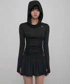 【Flare up】Hooded High Neck Long Dress - 3 colors