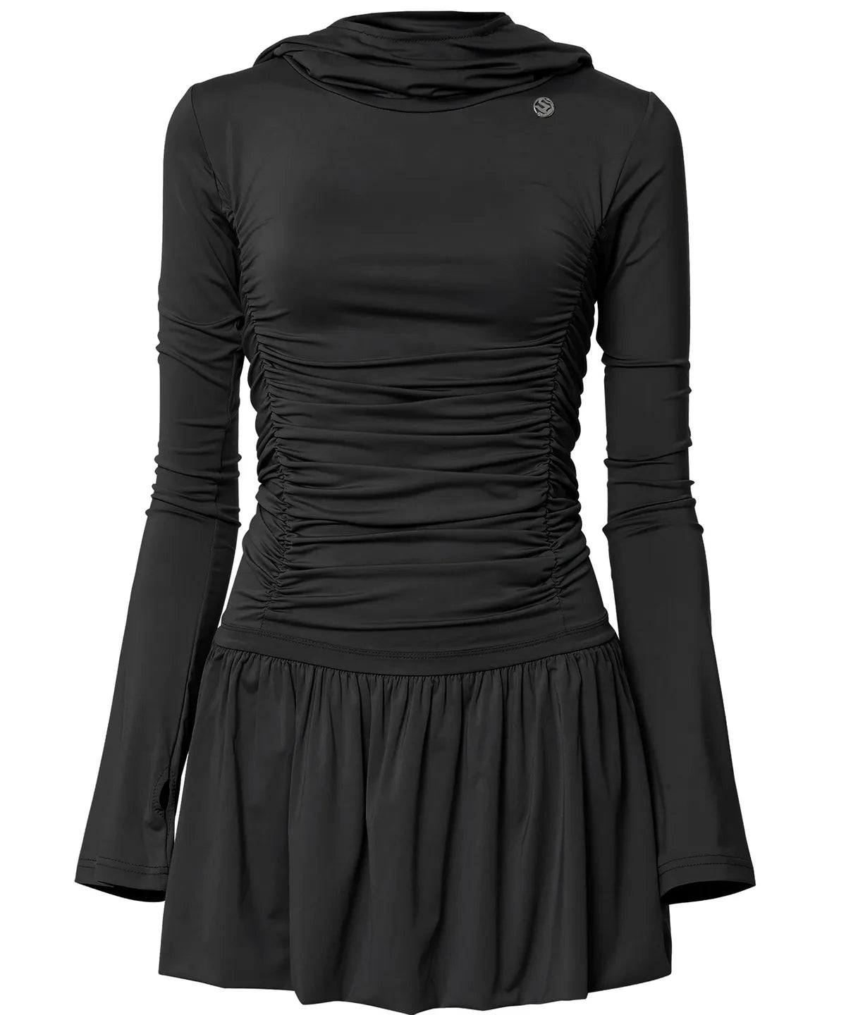 【Flare up】Hooded High Neck Long Dress - 3 colors