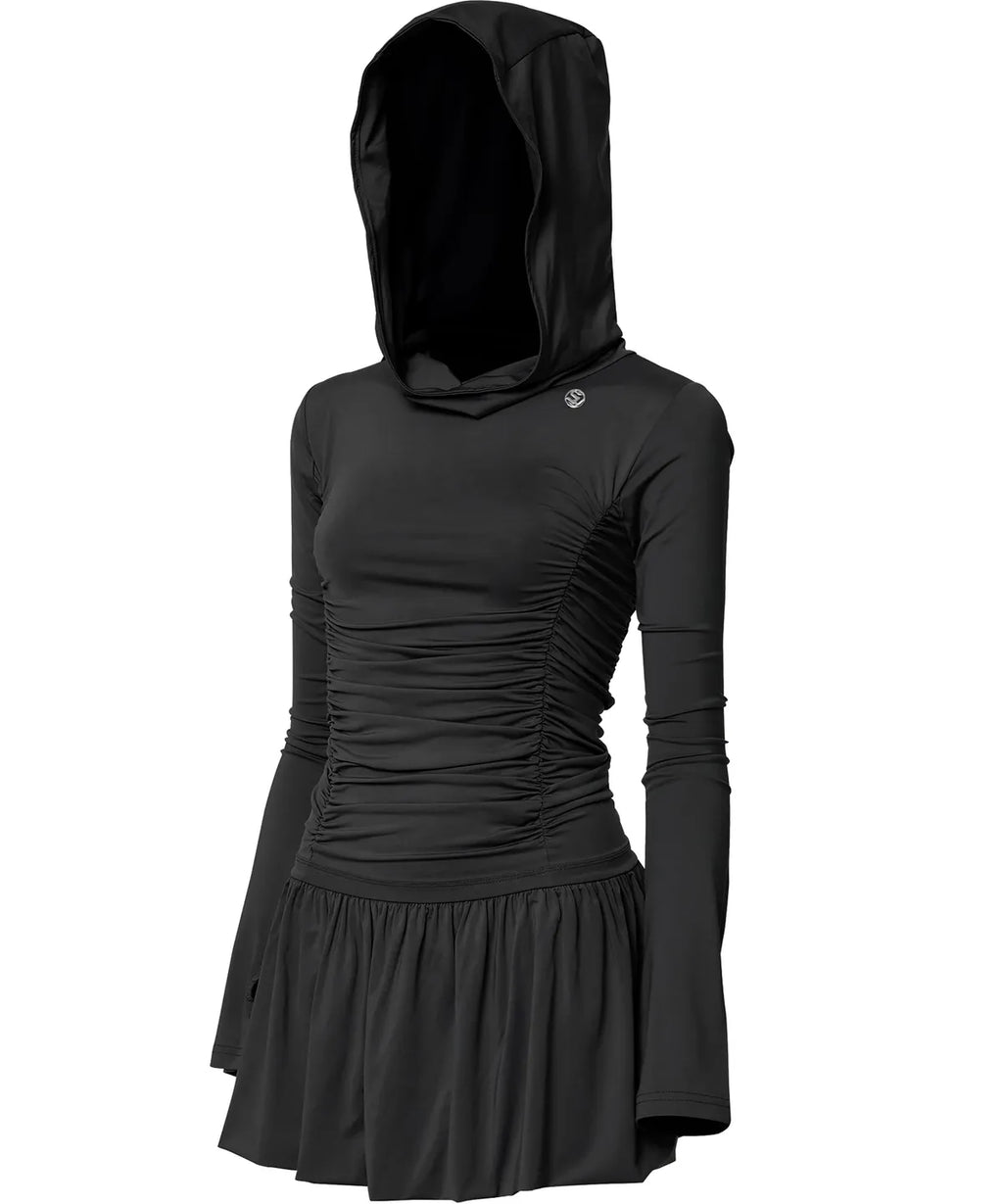 【Flare up】Hooded High Neck Long Dress - 3 colors
