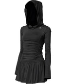 【Flare up】Hooded High Neck Long Dress - 3 colors