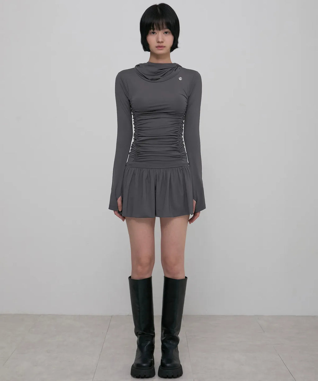 【Flare up】Hooded High Neck Long Dress - 3 colors