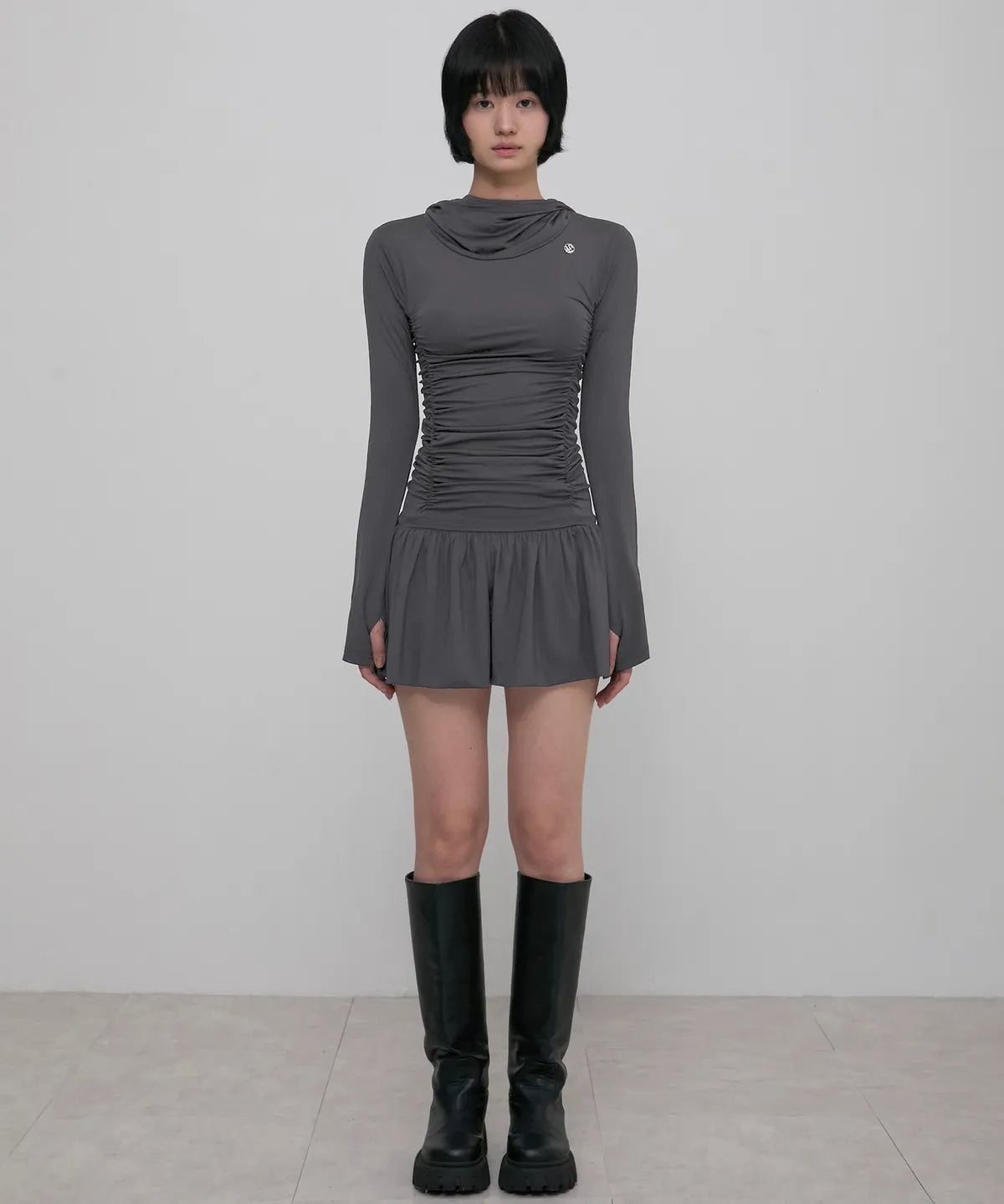 【Flare up】Hooded High Neck Long Dress - 3 colors