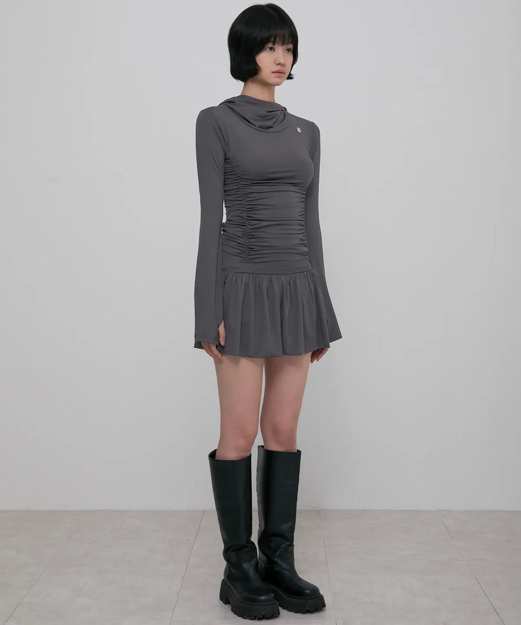 【Flare up】Hooded High Neck Long Dress - 3 colors