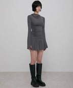 【Flare up】Hooded High Neck Long Dress - 3 colors