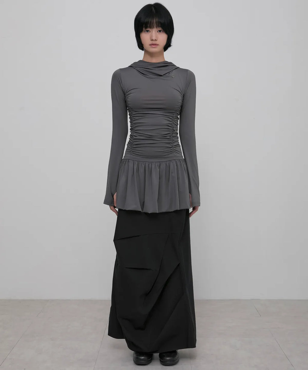 【Flare up】Hooded High Neck Long Dress - 3 colors