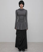 【Flare up】Hooded High Neck Long Dress - 3 colors