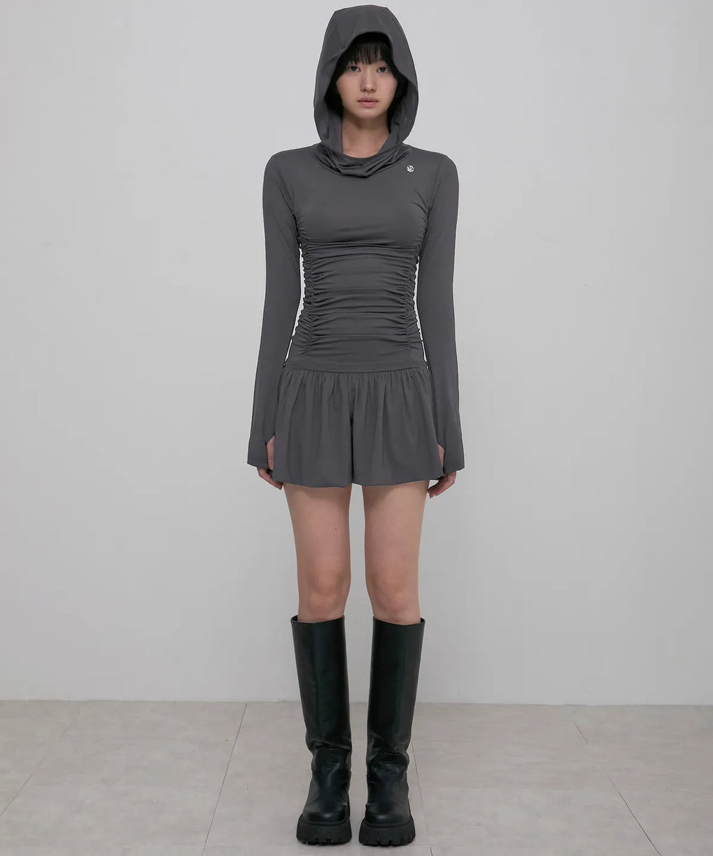 【Flare up】Hooded High Neck Long Dress - 3 colors