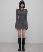 【Flare up】Hooded High Neck Long Dress - 3 colors