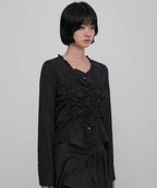 【Flare up】Saya Frill Puff Long Blouse [Black]
