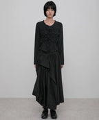 【Flare up】Saya Frill Puff Long Blouse [Black]