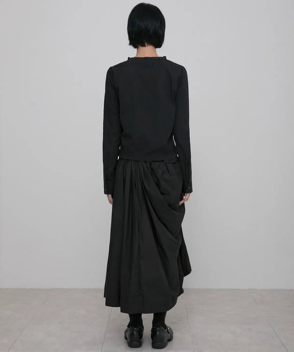 【Flare up】Saya Frill Puff Long Blouse [Black]