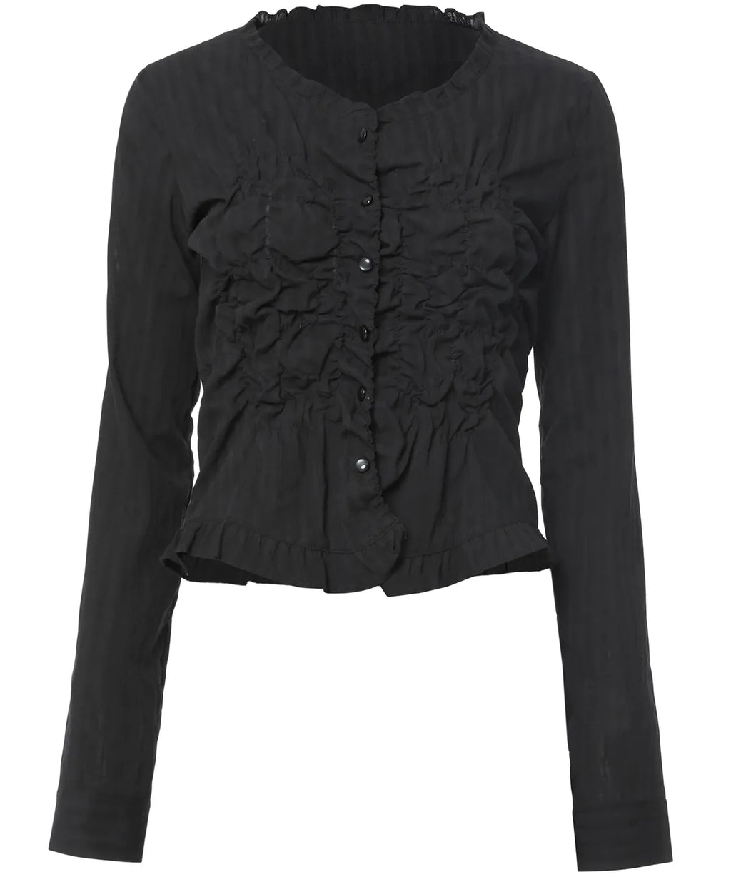 【Flare up】Saya Frill Puff Long Blouse [Black]