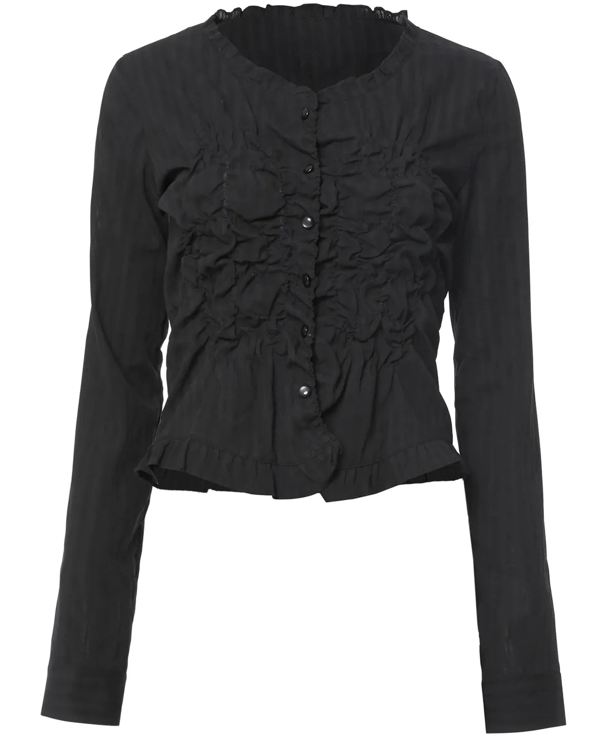 【Flare up】Saya Frill Puff Long Blouse [Black]