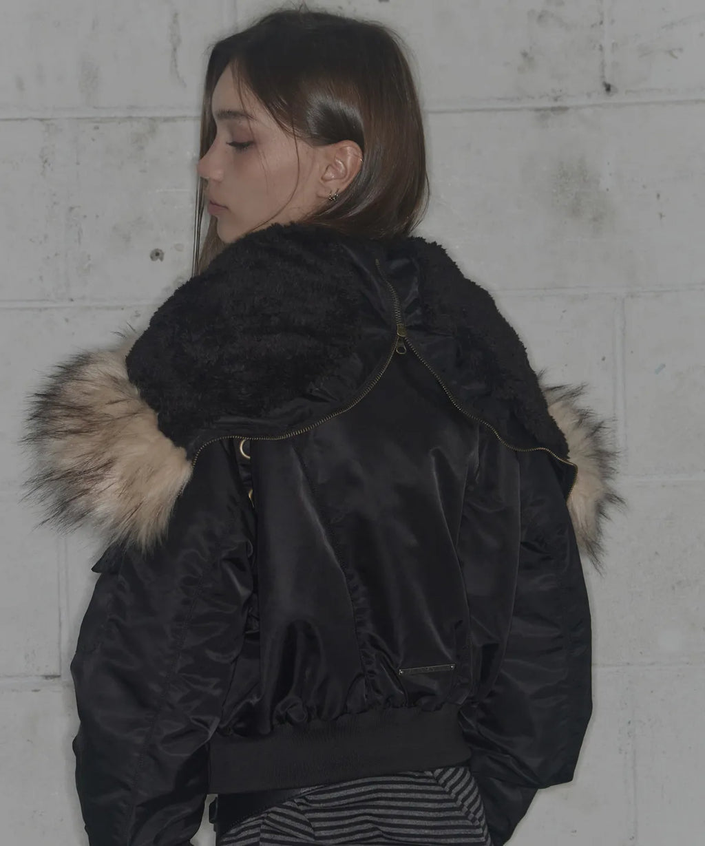 【Fancy Club】EYELET FUR MA-1 JACKET - 4 colors