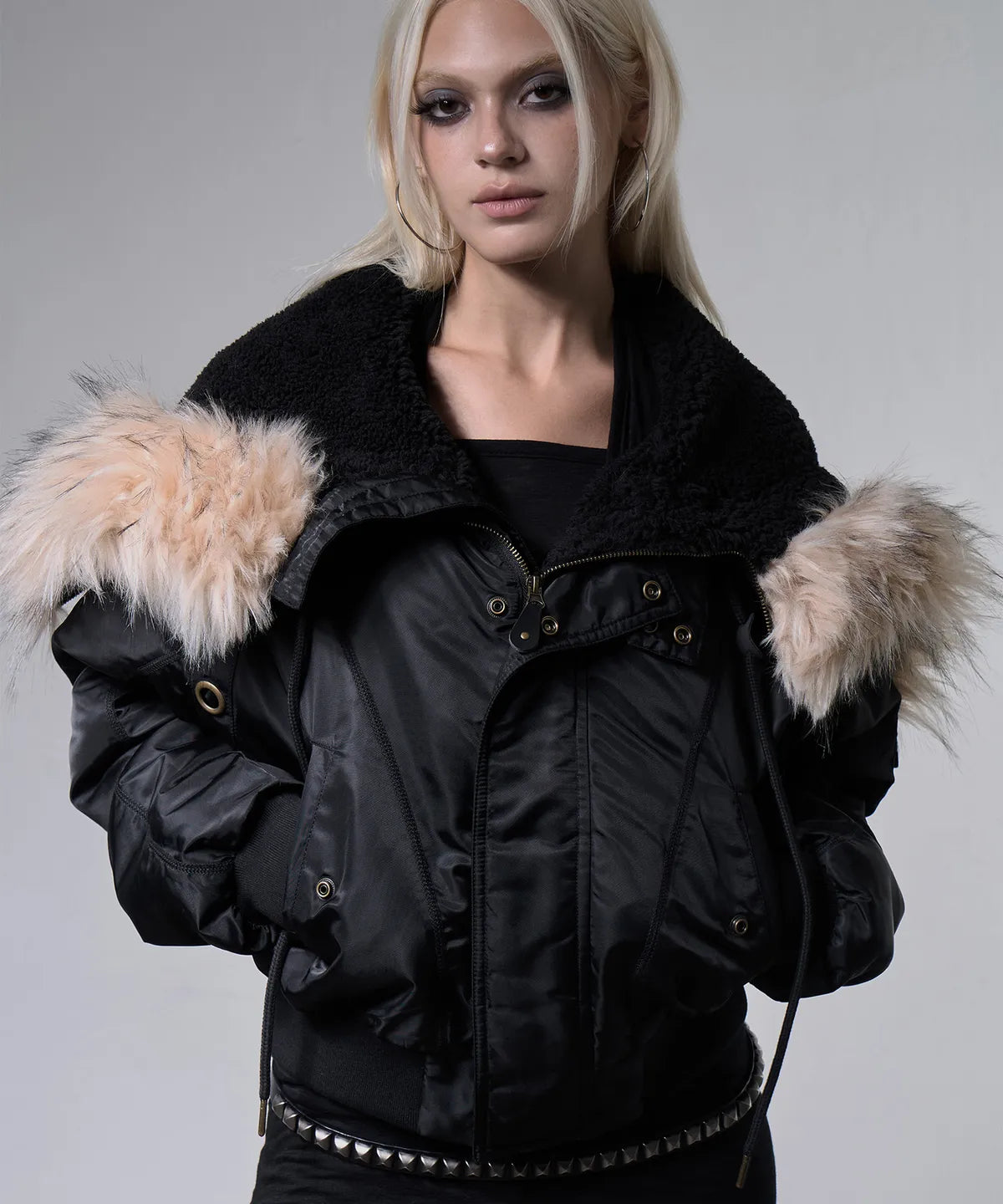 【Fancy Club】EYELET FUR MA-1 JACKET - 4 colors
