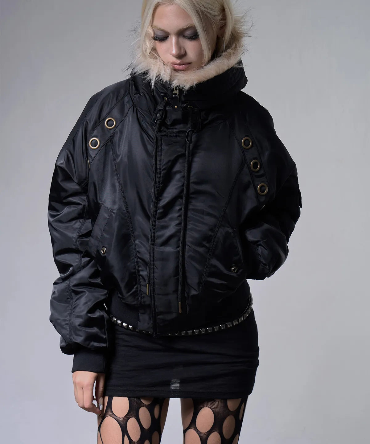 【Fancy Club】EYELET FUR MA-1 JACKET - 4 colors