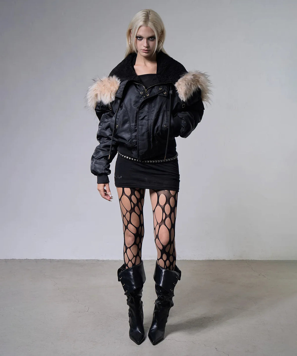 【Fancy Club】EYELET FUR MA-1 JACKET - 4 colors