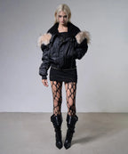 【Fancy Club】EYELET FUR MA-1 JACKET - 4 colors