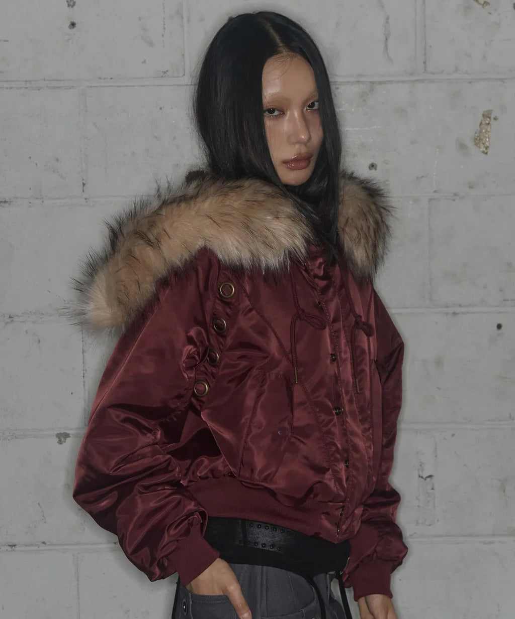 【Fancy Club】EYELET FUR MA-1 JACKET - 4 colors