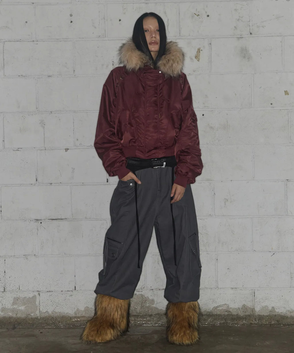 【Fancy Club】EYELET FUR MA-1 JACKET - 4 colors