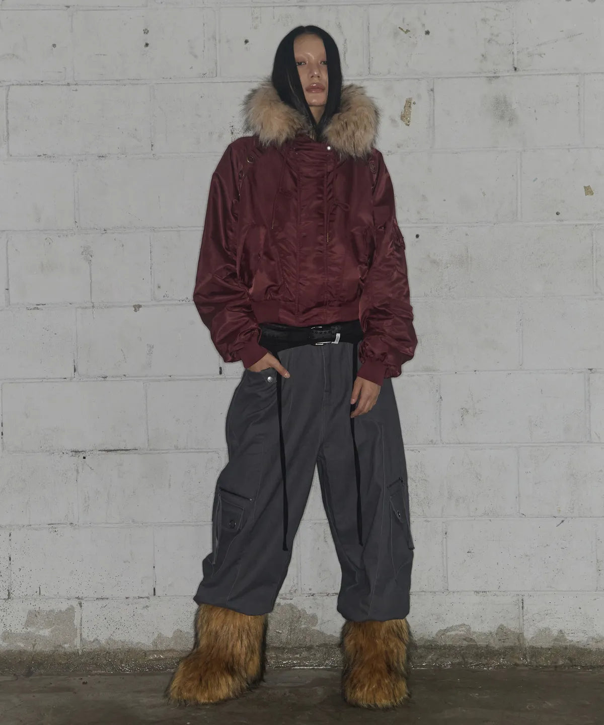 【Fancy Club】EYELET FUR MA-1 JACKET - 4 colors