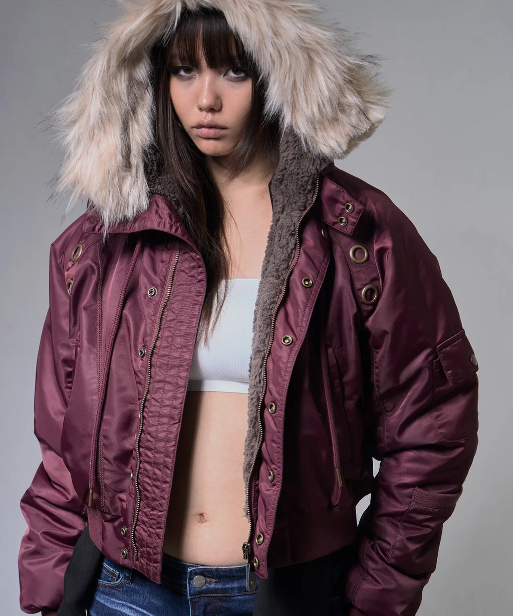 【Fancy Club】EYELET FUR MA-1 JACKET - 4 colors