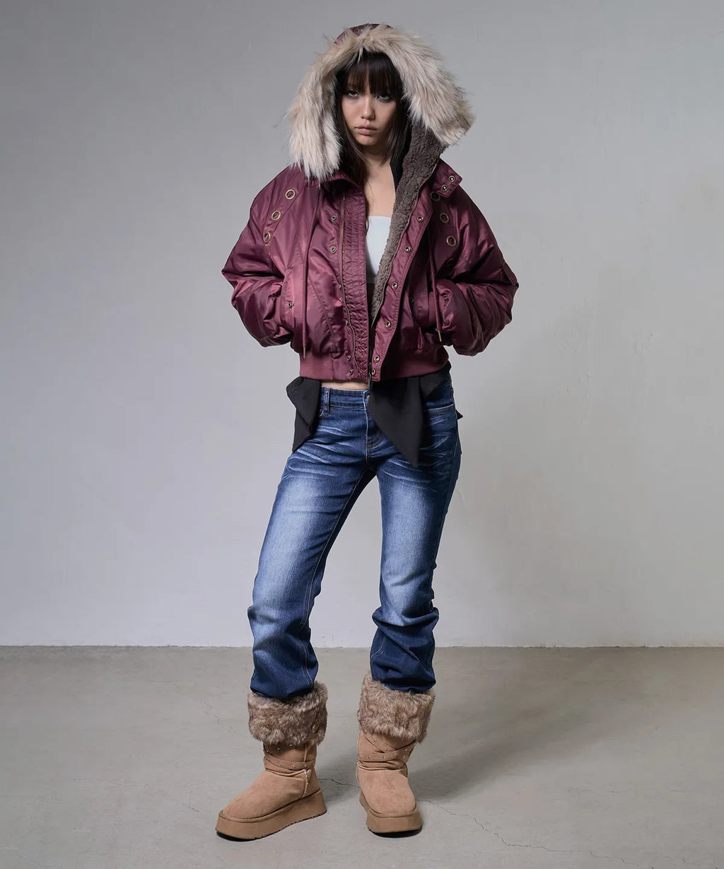 【Fancy Club】EYELET FUR MA-1 JACKET - 4 colors