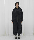【Fancy Club】BIG CROSS EYELET HOODED ZIP-UP [Black]