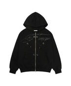 【Fancy Club】BIG CROSS EYELET HOODED ZIP-UP [Black]