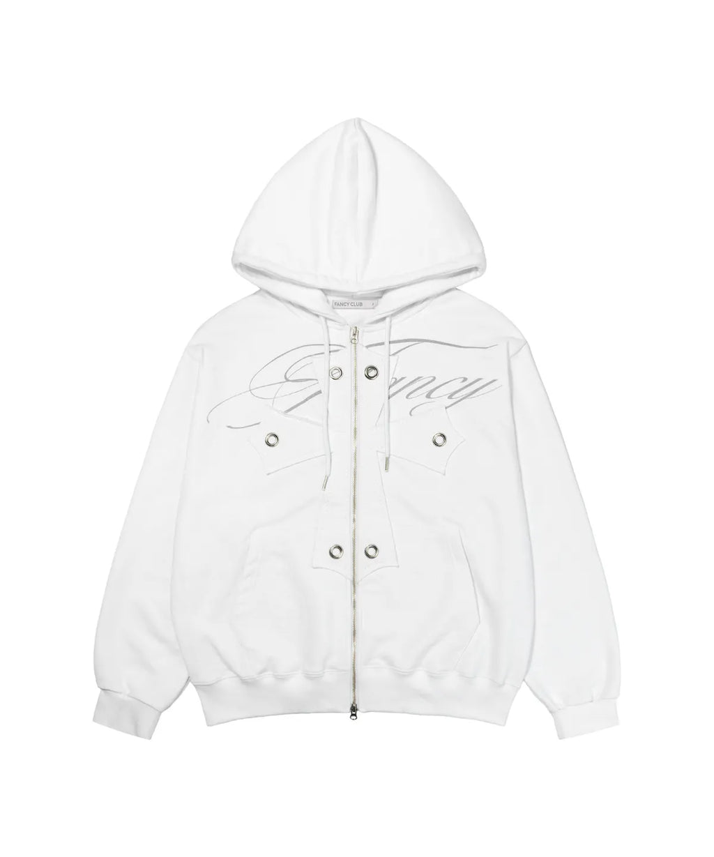 【Fancy Club】BIG CROSS EYELET HOODED ZIP-UP [Black]