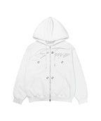 【Fancy Club】BIG CROSS EYELET HOODED ZIP-UP [Black]