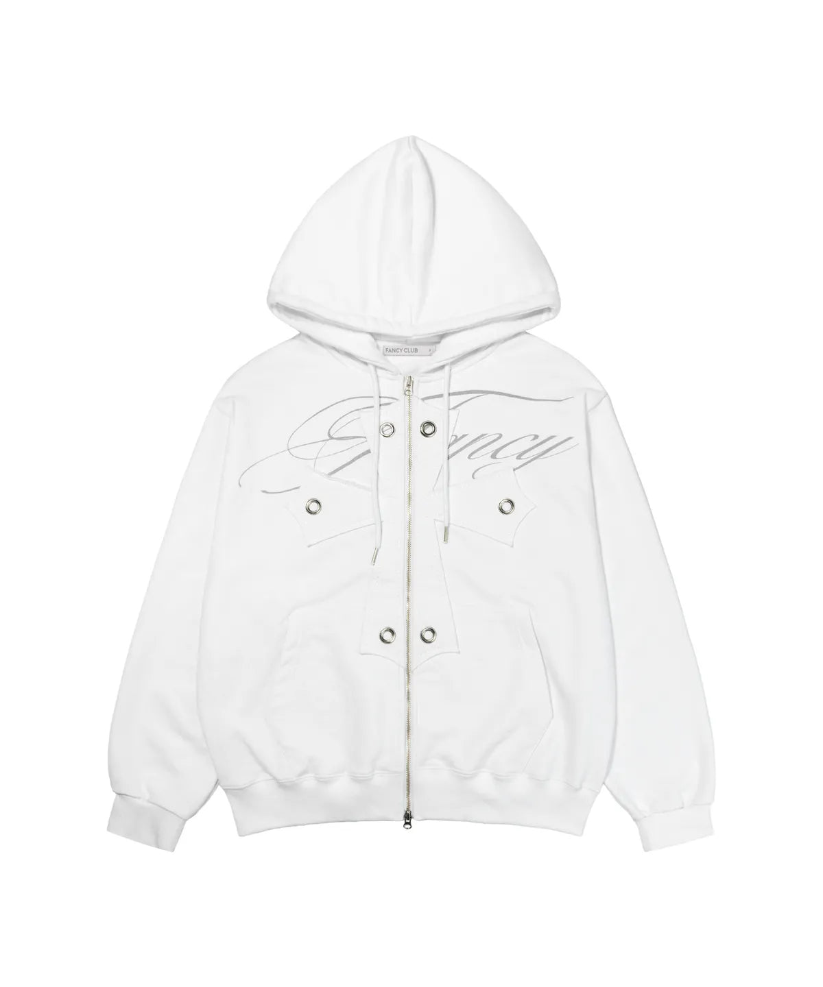 【Fancy Club】BIG CROSS EYELET HOODED ZIP-UP [Black]
