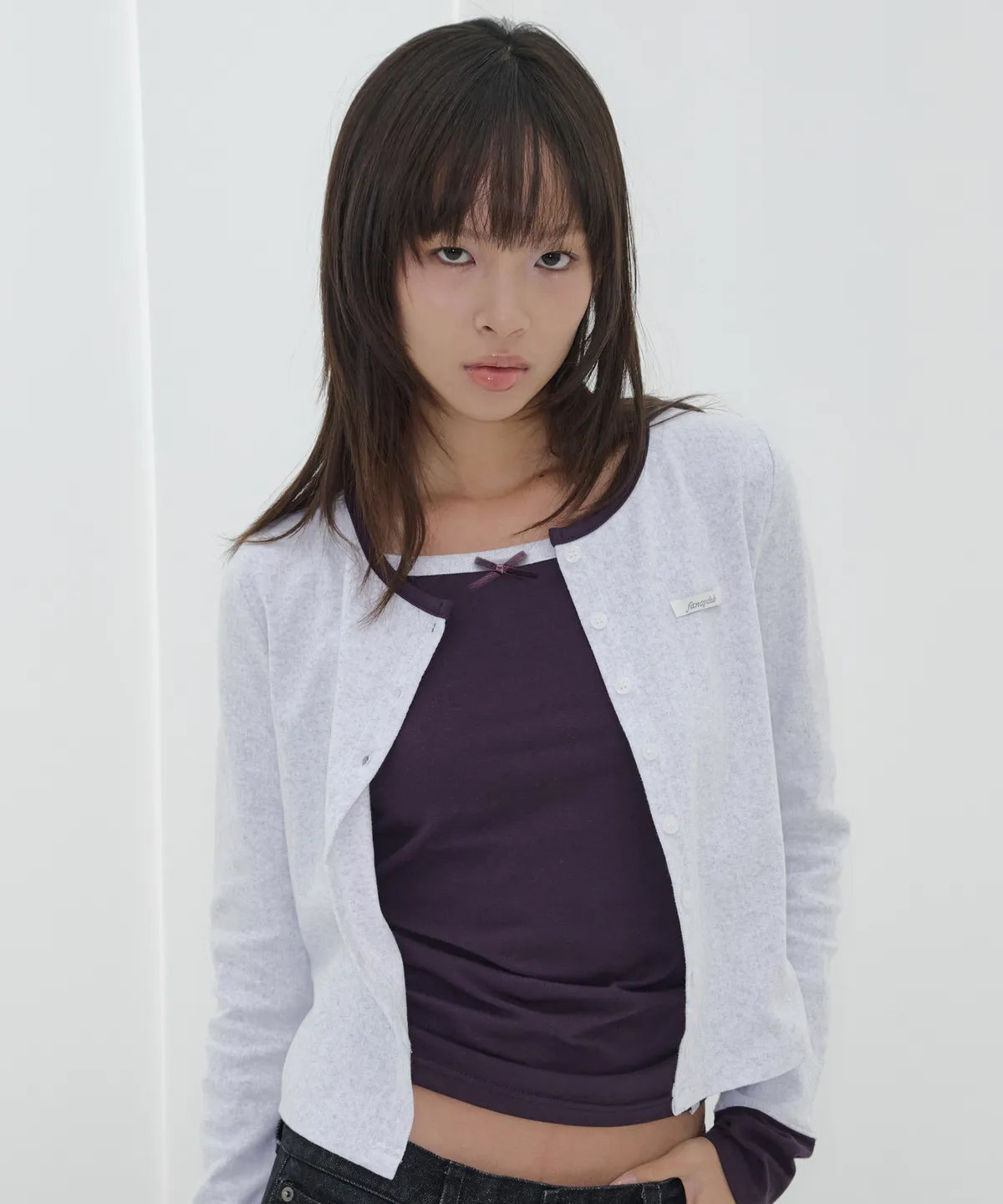 【Fancy Club】AIRY BUTTON CARDIGAN [Melange / Beige / Gray]