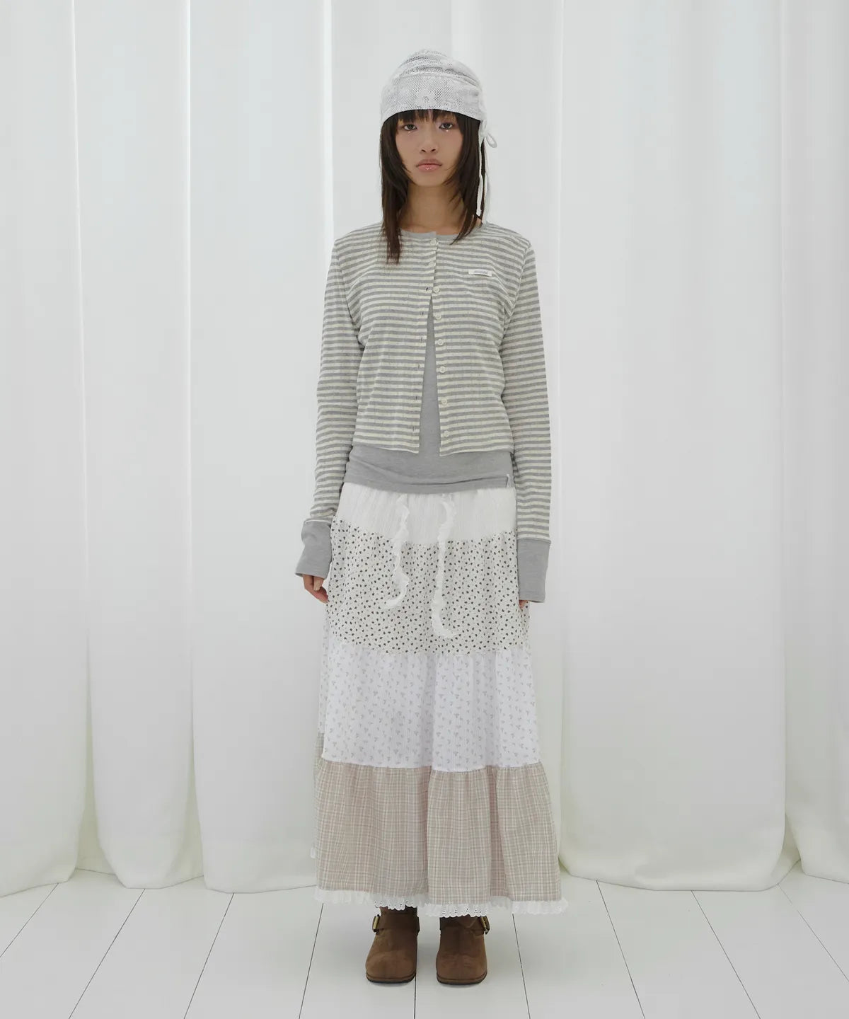 【Fancy Club】AIRY BUTTON CARDIGAN [Melange / Beige / Gray]