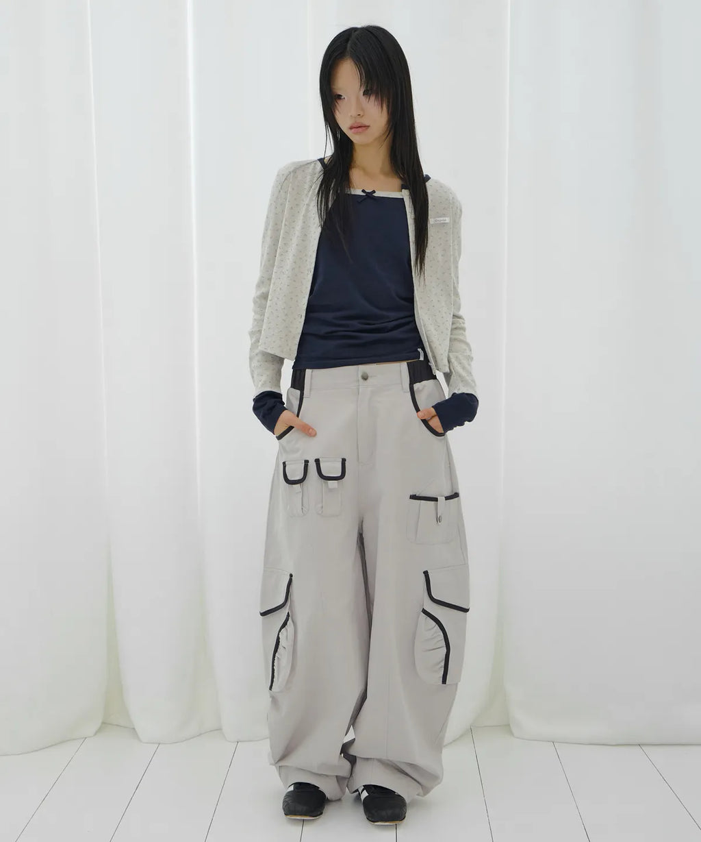 【Fancy Club】AIRY BUTTON CARDIGAN [Melange / Beige / Gray]