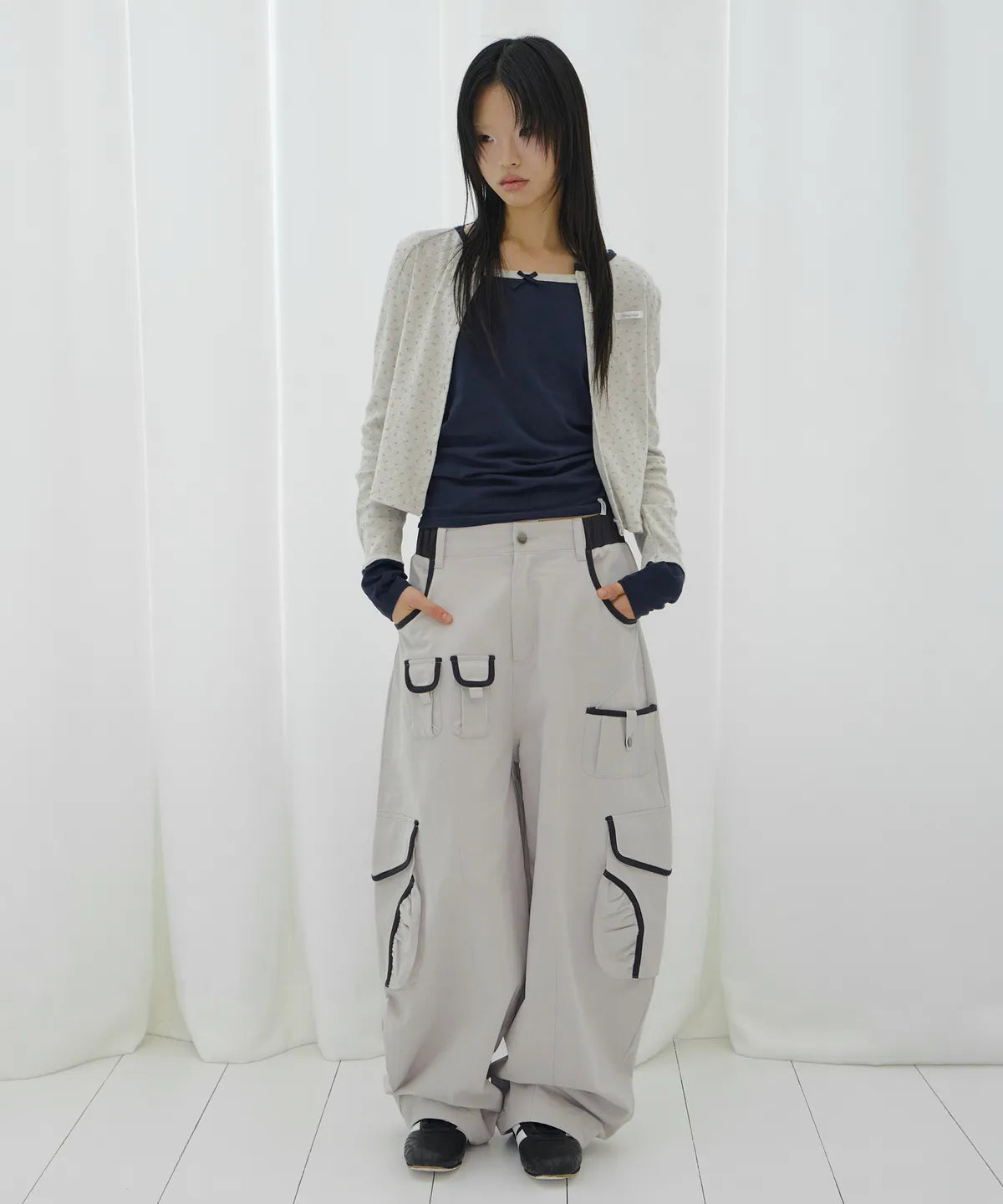 【Fancy Club】AIRY BUTTON CARDIGAN [Melange / Beige / Gray]