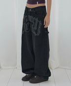 【Fancy Club】 TOOTH JAM WIDE DENIM PANTS [Black / Green]