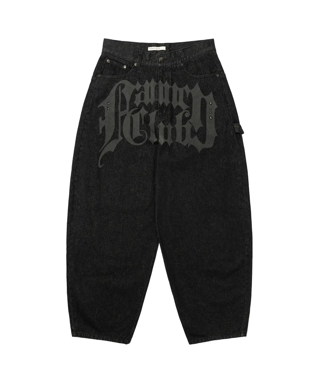 【Fancy Club】 TOOTH JAM WIDE DENIM PANTS [Black / Green]