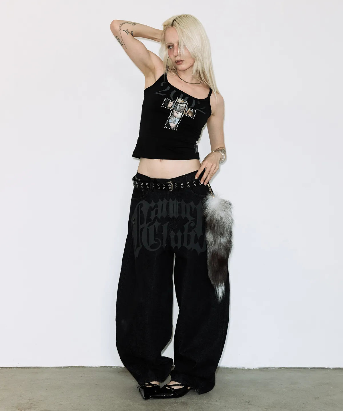【Fancy Club】 TOOTH JAM WIDE DENIM PANTS [Black / Green]