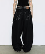 【Fancy Club】 TOOTH JAM WIDE DENIM PANTS [Black / Green]