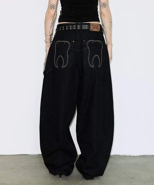 【Fancy Club】 TOOTH JAM WIDE DENIM PANTS [Black / Green]