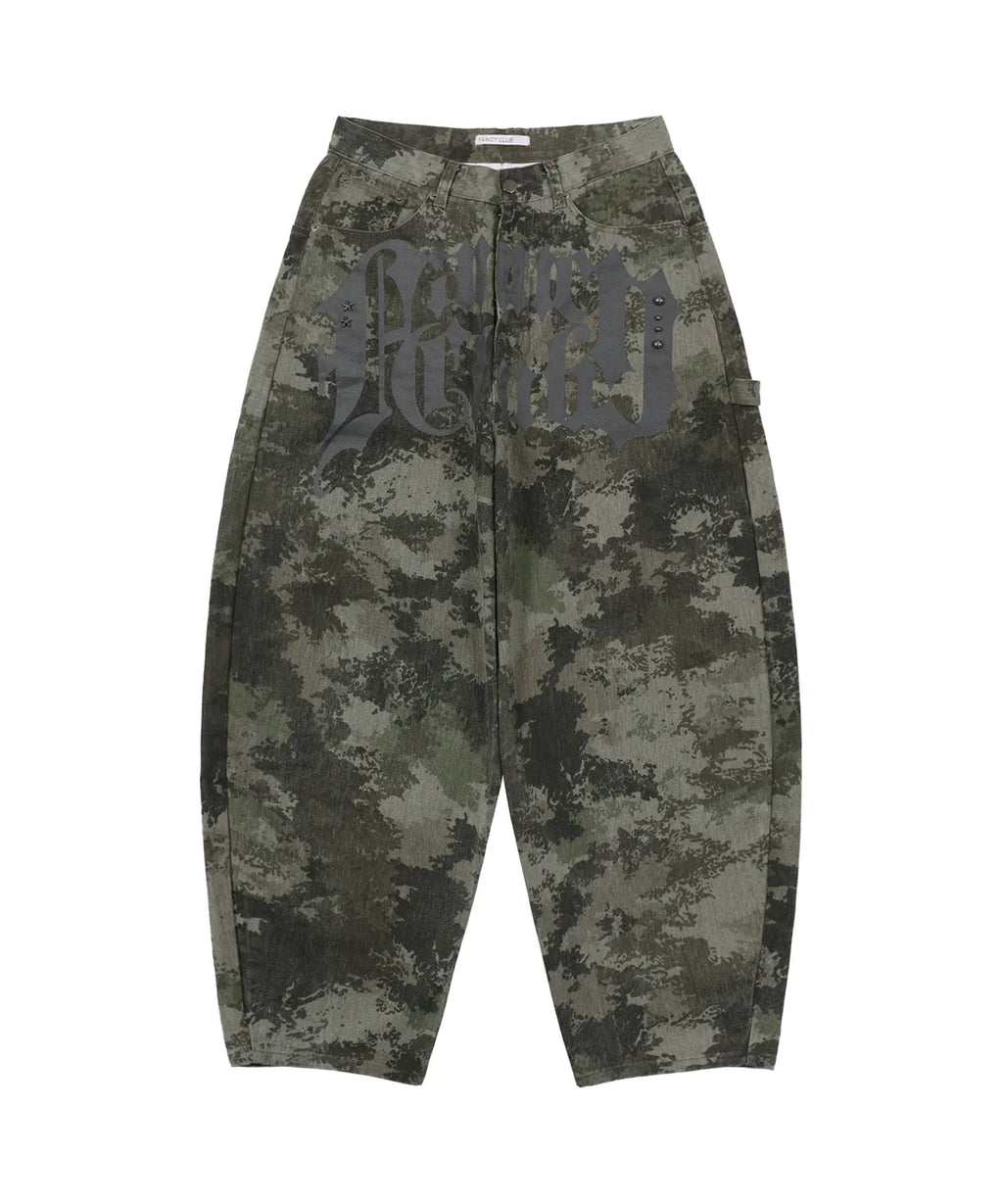 【Fancy Club】 TOOTH JAM WIDE DENIM PANTS [Black / Green]