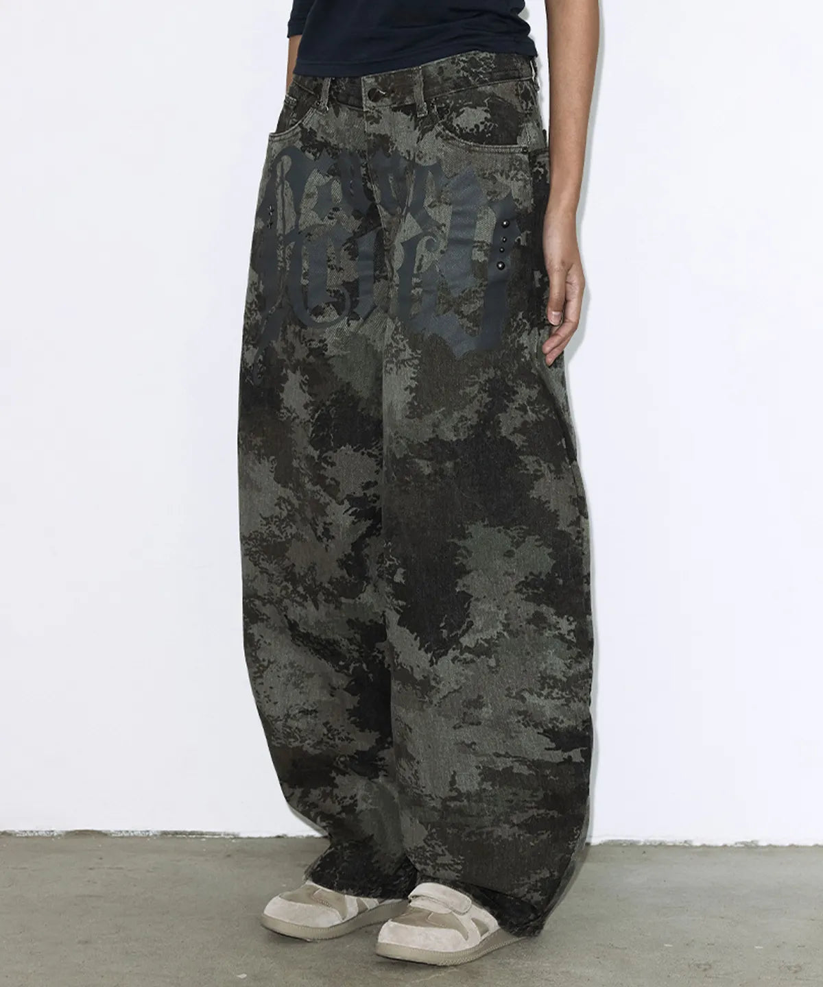 【Fancy Club】 TOOTH JAM WIDE DENIM PANTS [Black / Green]